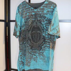 Affliction Style V-Neck T-Shirt – "No Reward Without Effort" Graphic Y2K Street